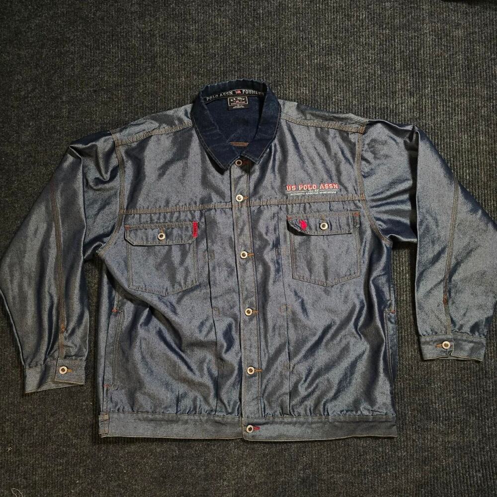 vintage 90s USPA reflective Denim oversized streetwear jacket. mens XL